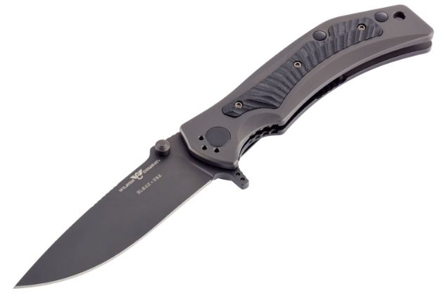 Picture of Wilson Combat Rapid Response 3.50" Folding Drop Point Plain Black Dlc Stainless Steel Blade Gray G10/Titanium Handle Includes Pocket Clip 