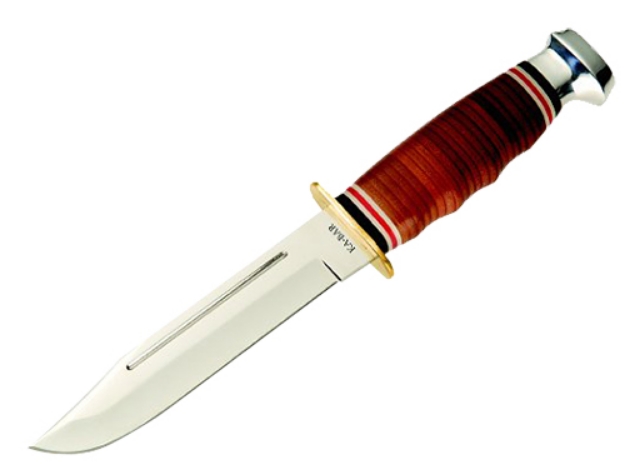 Picture of Ka-Bar Marine Hunter 5.88" Fixed Clip Point Plain 4116 Stainless Steel Blade Stacked Leather W/Finger Grooves Includes Sheath 