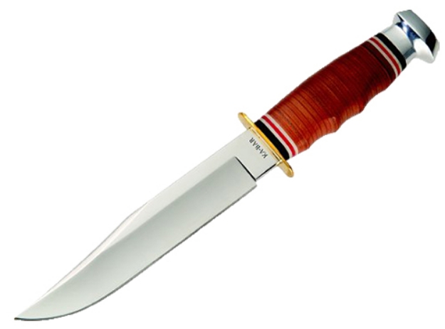 Picture of Ka-Bar Bowie 6.94" Fixed Clip Point Plain 4116 Stainless Steel Blade Stacked Leather W/Finger Grooves Leather Handle Includes Sheath 