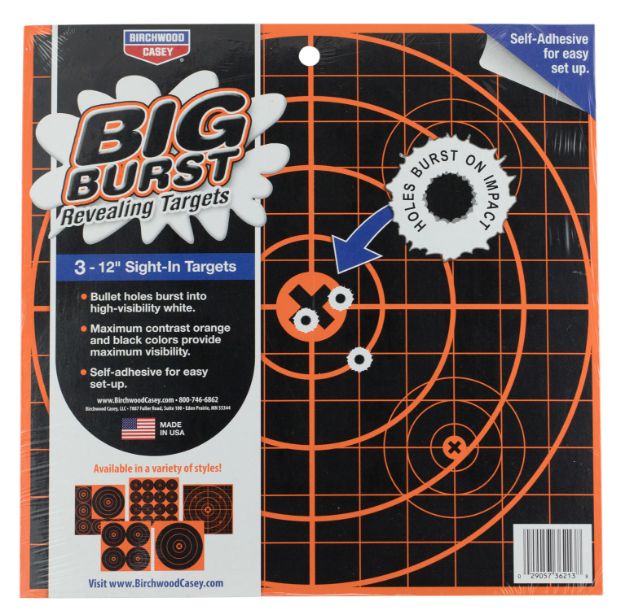 Picture of Birchwood Casey Big Burst Revealing Target Black/Orange Self-Adhesive Paper White 3 Targets 