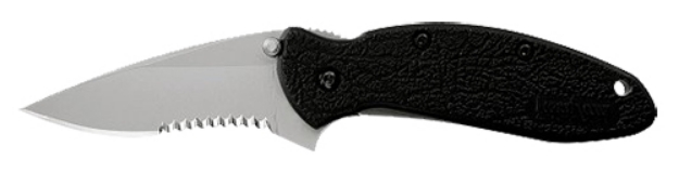 Picture of Kershaw Scallion 2.40" Folding Drop Point Part Serrated Bead Blasted 420Hc Ss Blade Black Glass-Filled Nylon Handle Includes Pocket Clip 