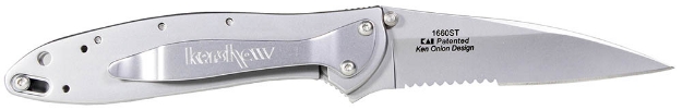 Picture of Kershaw Leek 3" Folding Drop Point Part Serrated Bead Blasted 14C28n Steel Blade Bead Blasted 410 Stainless Steel Handle Includes Pocket Clip 