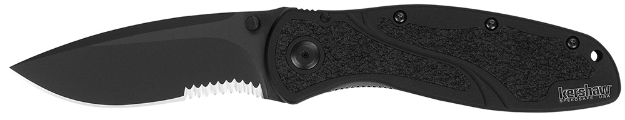 Picture of Kershaw Blur 3.40" Folding Drop Point W/Recurve Part Serrated Black Dlc 14C28n Steel Blade Black Anodized Aluminum Handle Includes Pocket Clip 