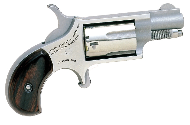 Picture of North American Arms Mini-Revolver *Ca Compliant 22 Lr Caliber With 1.13" Barrel, 5Rd Capacity Cylinder, Overall Stainless Steel Finish & Rosewood Birdshead Grip 