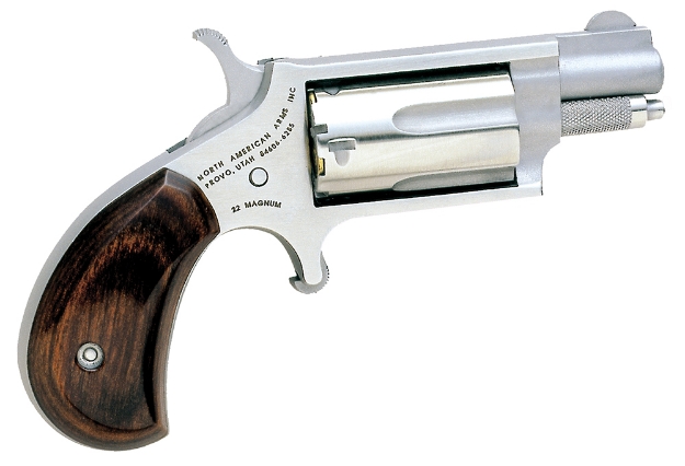 Picture of North American Arms Mini-Revolver *Ca Compliant 22 Wmr Caliber With 1.13" Barrel, 5Rd Capacity Cylinder, Overall Stainless Steel Finish & Rosewood Birdshead Grip 