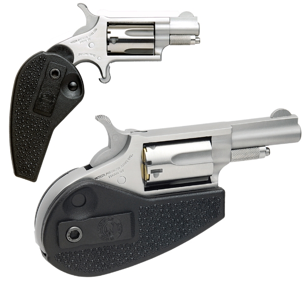 Picture of North American Arms Mini-Revolver 22 Wmr Caliber With 1.63" Barrel, 5Rd Capacity Cylinder, Overall Stainless Steel Finish & Black Synthetic Holster Grip 