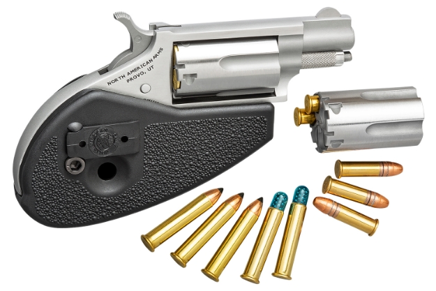 Picture of North American Arms Mschg Mini-Revolver 22 Lr 22 Wmr 1.13" Stainless 5Rd Stainless Cylinder/ Stainless Steel Frame/Black Synthetic Holster Grip 