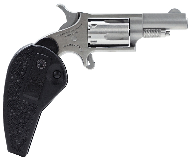 Picture of North American Arms Mini-Revolver 22 Lr Caliber With 1.63" Barrel, 5Rd Capacity Cylinder, Overall Stainless Steel Finish & Black Synthetic Holster Grip 