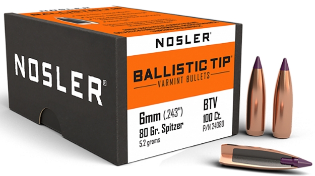 Picture of Nosler Ballistic Tip Varmint 6Mm .243 80 Gr Spitzer Point 100 Per Box 