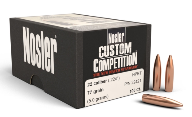 Picture of Nosler Custom Competition 22 Cal .224 77 Gr Hollow Point Boat-Tail (Hpbt) 100 Per Box 