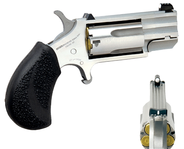 Picture of North American Arms Pug 22 Wmr Caliber With 1" Barrel, 5Rd Capacity Cylinder, Overall Stainless Steel Finish, Black Pebbled Texture Rubber Grip & Xs White Dot Sight 