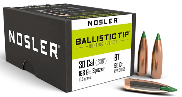 Picture of Nosler Ballistic Tip Hunting 30 Caliber .308 168 Gr Spitzer 50 Per Box 