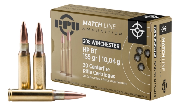 Picture of Ppu Match Rifle 308 Win 155 Gr Hollow Point Boat-Tail (Hpbt) 20 Per Box/ 10 Cs 