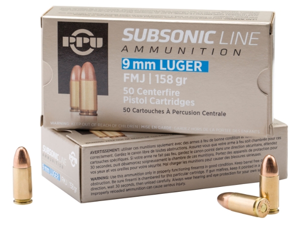 Picture of Ppu Subsonic Target 9Mm Luger Subsonic 158 Gr Full Metal Jacket (Fmj) 50 Per Box/ 20 Cs 