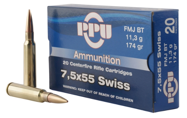 Picture of Ppu Metric Rifle Rifle 7.5X55mm Swiss 174 Gr Full Metal Jacket Boat-Tail (Fmjbt) 20 Per Box/ 10 Cs 