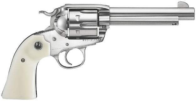 Picture of Ruger Vaquero 45 Colt (Lc) 5.50" Barrel 6Rd Cylinder, High Gloss Stainless Steel, Bisley-Style Hammer, Simulated Ivory Grip, Transfer Bar Safety 