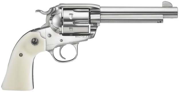 Picture of Ruger Vaquero 357 Mag 5.50" Barrel 6Rd Cylinder, High Gloss Stainless Steel, Bisley-Style Hammer, Simulated Ivory Grip, Transfer Bar Safety 