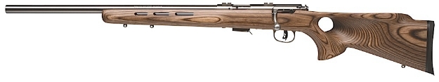 Picture of Savage Arms 93R17 Btvlss 17 Hmr Caliber With 5+1 Capacity, 21" Barrel, Satin Stainless Metal Finish & Fixed Thumbhole Natural Brown Stock Left Hand (Full Size) 