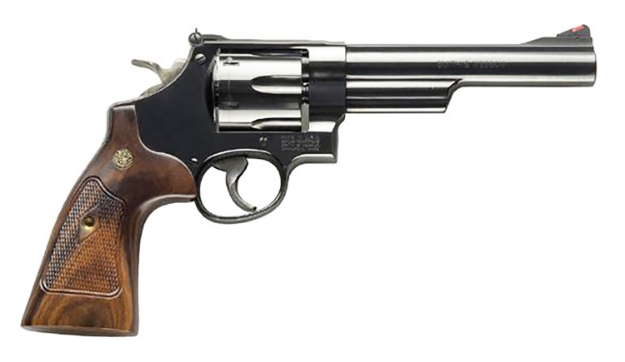 Picture of Smith & Wesson Model 57 Classic 41 Rem Mag Blued Carbon Steel 6" Barrel, 6Rd Cylinder & N-Frame, Checkered Square Butt Walnut Grip, Color Case Wide Spur Hammer 