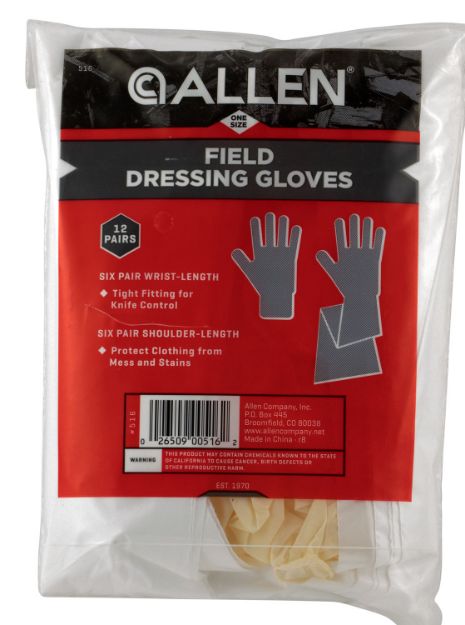 Picture of Allen Field Dressing Gloves Clear Shoulder/Wrist Latex Osfa 6 Pair Of Each 
