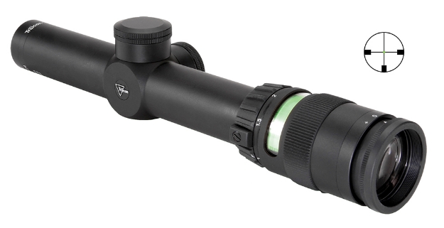 Picture of Trijicon Accupoint Black Hardcoat Anodized 1-4X 24Mm 30Mm Tube German #4 Crosshair W/ Green Dot Reticle 