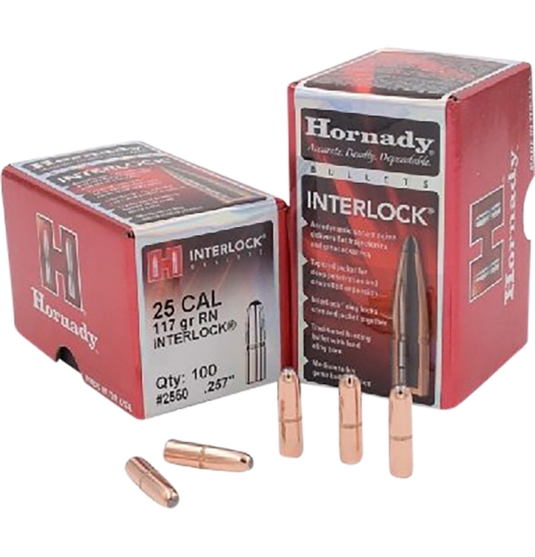 Picture of Hornady Interlock Hunting 25 Cal .257 117 Gr Round Nose (Rn) 