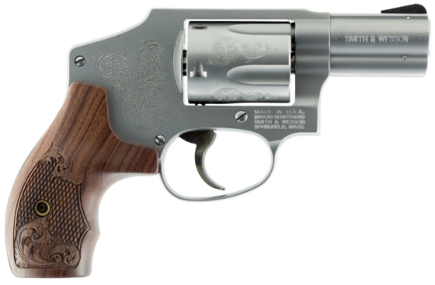 Picture of Smith & Wesson Model 640 *Ca Compliant 357 Mag 2.13" Stainless Engraved Barrel , 5Rd Stainless Engraved Cylinder, Matte Silver Stainless Steel Engraved J Frame , Wood Engraved Grip 