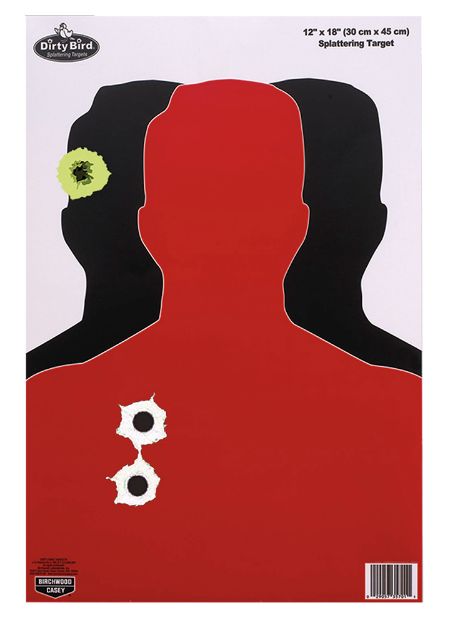 Picture of Birchwood Casey Dirty Bird Silhouette Iii Silhouette Tagboard Hanging Pistol 12" X 18" Black/Red 8 Per Pkg 