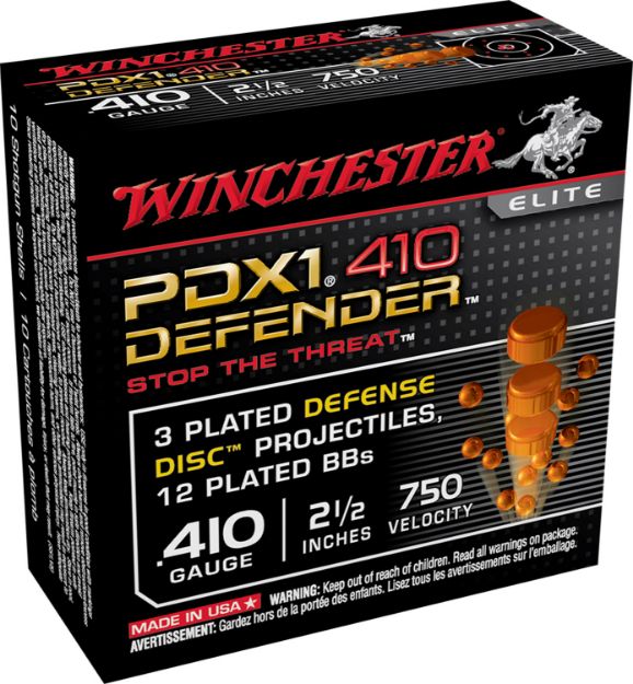 Picture of Winchester Ammo Pdx1 Defender 410 Gauge 2.50" 750 Fps 3 Defense Discs, 12 Bbs Shot 10 Bx/10 Cs 