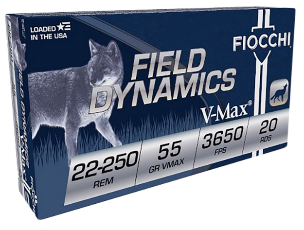 Picture of Fiocchi Field Dynamics V-Max 22-250 Rem 55 Gr Hornady V-Max (Vmx) 20 Per Box/ 10 Cs 