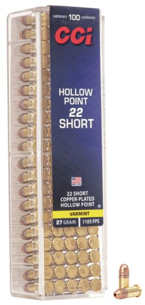 Picture of Cci Varmint Rimfire 22 Short 27 Gr Copper Plated Hollow Point (Cphp) 100 Per Box/ 50 Cs 