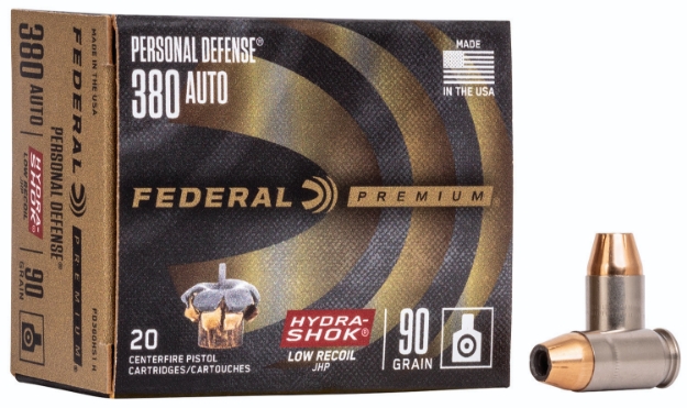 Picture of Federal Premium Personal Defense Low Recoil 380 Acp 90 Gr Hydra-Shok Jacketed Hollow Point 20 Per Box/10 Cs 