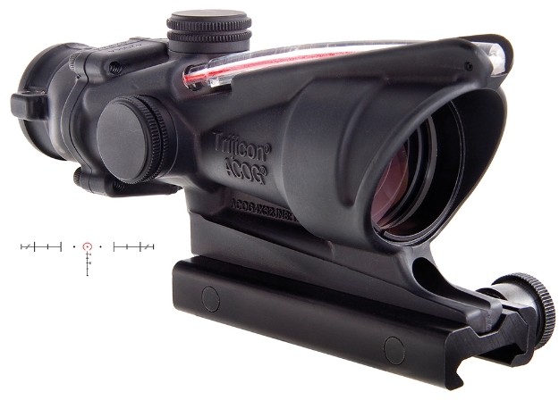 Picture of Trijicon Acog Black Hardcoat Anodized 4X32mm Illuminated Red Horseshoe W/ Red Dot 6.8 Spc Reticle 