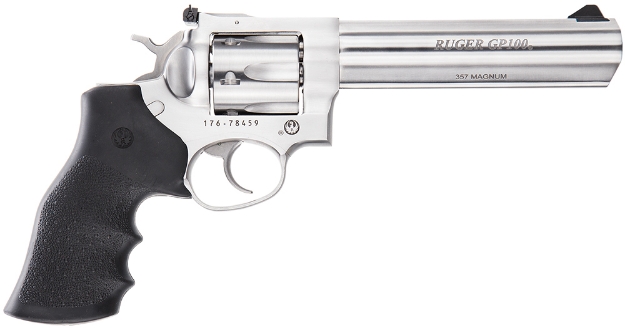 Picture of Ruger Gp100 357 Mag 6" Barrel 6Rd Cylinder, Satin Stainless Steel Frame, Hogue Monogrip, Transfer Bar Safety 