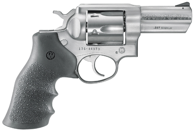 Picture of Ruger Gp100 357 Mag 3" Barrel 6Rd Cylinder, Satin Stainless Steel Frame, Hogue Monogrip, Transfer Bar Safety 