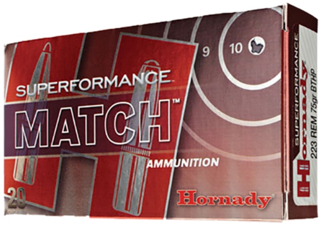 Picture of Hornady Superformance Match Target 223 Rem 75 Gr Hollow Point Boat-Tail Match (Hpbtm) 20 Per Box/ 10 Cs 