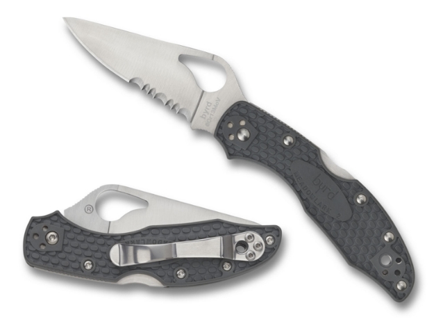 Picture of Spyderco Byrd Meadowlark 2 Lightweight 2.87" Folding Drop Point Part Serrated 8Cr13mov Ss Blade Black Textured Frn Handle Includes Pocket Clip 