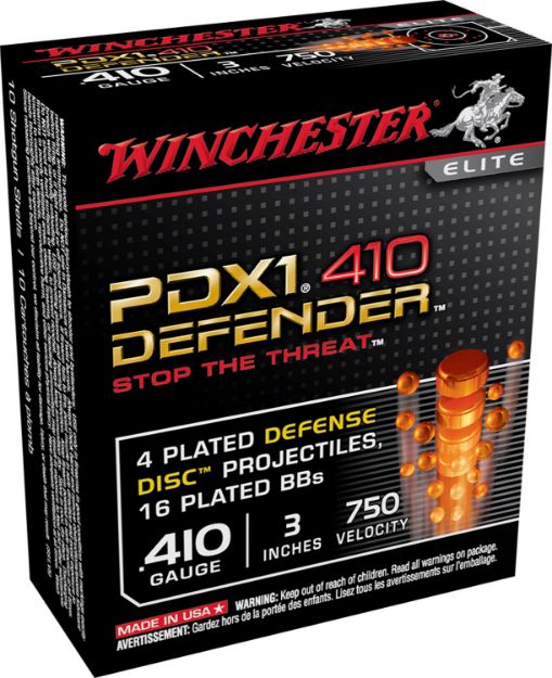 Picture of Winchester Ammo Pdx1 Defender Combo 410 Gauge 3" 750 Fps 4 Defense Discs, 16 Bbs Shot 10 Bx/10 Cs 