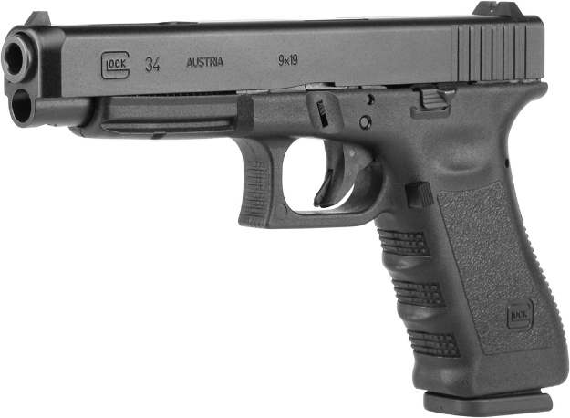 Picture of Glock G34 Gen3 Competition *Ca Compliant 9Mm Luger 5.31" Barrel 10+1, Black Frame & Slide, Finger Grooved Rough Texture Grip, Adjustable Sights, Safe Action Trigger 