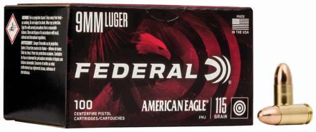 Picture of Federal American Eagle Handgun 9Mm Luger 115 Gr Full Metal Jacket (Fmj) 100 Per Box/ 5 Cs 