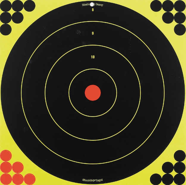 Picture of Birchwood Casey Shoot-N-C Self-Adhesive Paper Air Rifle/Centerfire Rifle/Rimfire Rifle Black/Yellow 200+ Yds 17.25" Bullseye Includes Pasters 5 Pack 