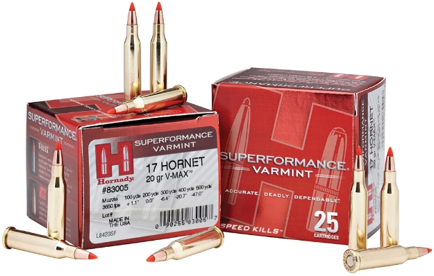 Picture of Hornady Superformance Varmint Varmint 17 Hornet 20 Gr Hornady V-Max (Vmx) 25 Per Box/ 10 Cs 