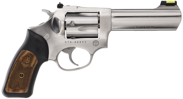 Picture of Ruger Sp101 357 Mag 4.20" Barrel 5Rd Triple-Locking Cylinder, Satin Stainless Steel, Cushioned Rubber With Engraved Wood Insert Grip, Transfer Bar Safety 