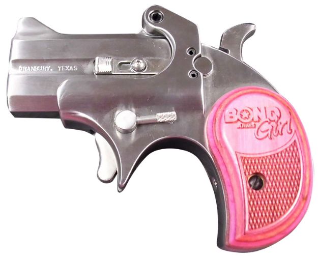 Picture of Bond Arms Mini Girl 357 Mag/38 Sp 2Rd 2.50" Stainless Steel Double Barrel & Frame, Auto Extractor & Rebounding Hammer, Blade Front/Fixed Rear Sights, Pink Laminate Grip, Manual Safety 