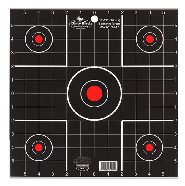 Picture of Birchwood Casey Dirty Bird Sight-In Bullseye Tagboard Hanging 12" Black/Red 12 Pk 