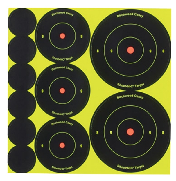 Picture of Birchwood Casey Shoot-N-C Variety Pack Self-Adhesive Paper Universal Black/Yellow Bullseye 132 Targets 