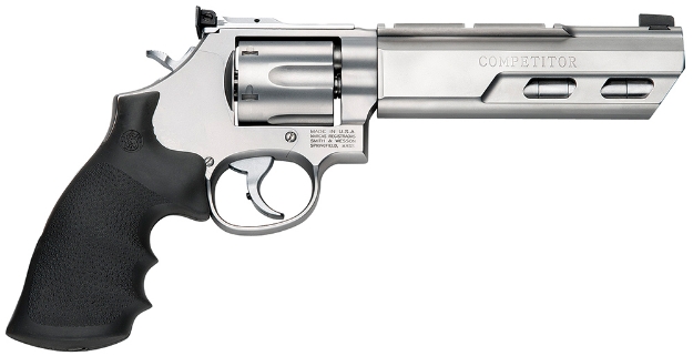 Picture of Smith & Wesson Performance Center Model 629 Competitor 44 Rem Mag, 44 S&W Spl 6Rd 6" Weighted Barrel, Stainless Steel Cylinder, Matte Silver Stainless Steel Frame With Black Hogue Rubber Grip 