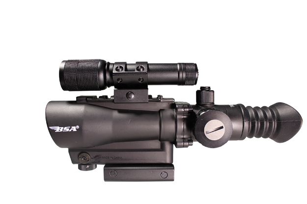 Picture of Bsa Rd30 W/Flashlight Matte Black 1X 30Mm 5 Moa Red Dot Reticle Red Laser Features Tactical Flashlight 