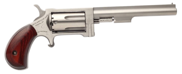 Picture of North American Arms Sidewinder *Ca Compliant 22 Wmr Caliber With 4 Barrel, 5Rd Capacity Cylinder, Overall Stainless Steel Finish & Rosewood Birdshead Grip 