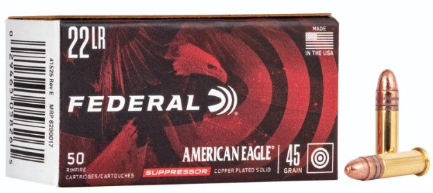 Picture of Federal American Eagle Suppressor 22 Lr 45 Gr 970 Fps Copper-Plated Round Nose 50 Bx/100 Cs 